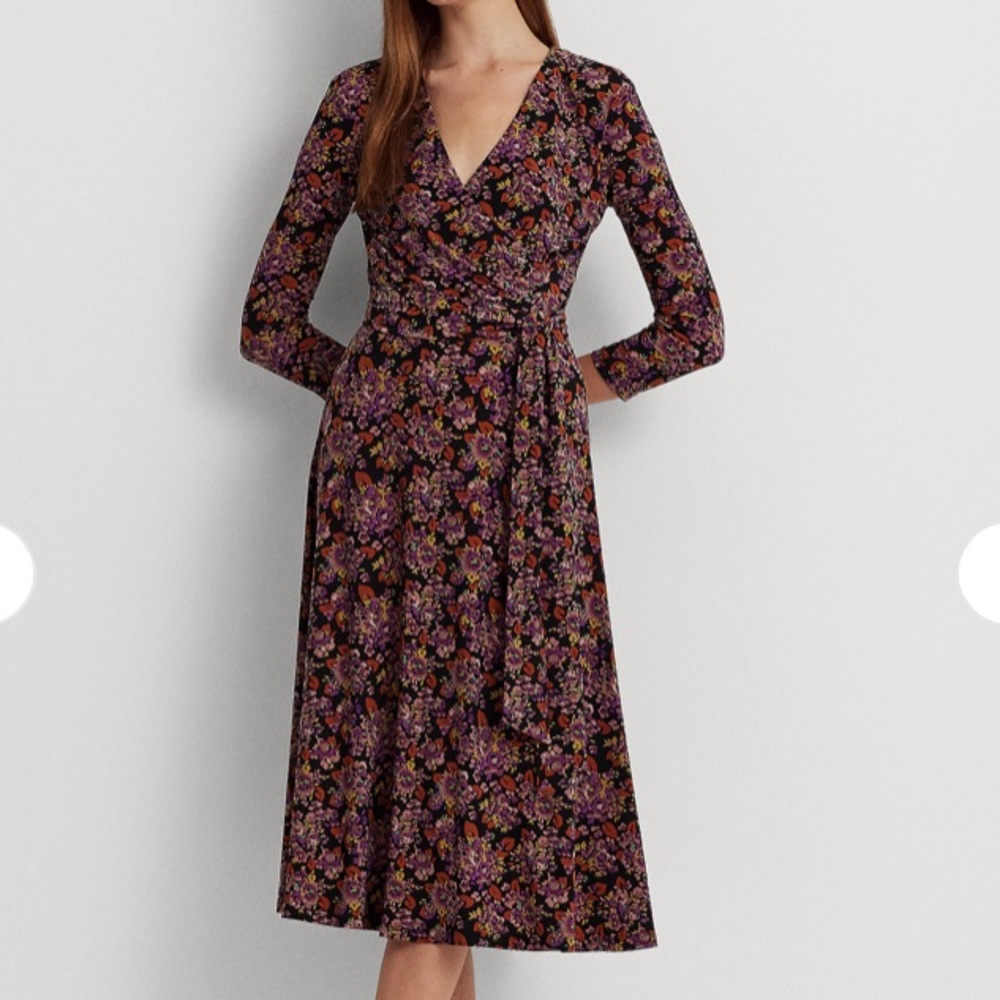 Lauren CARLYNA Ralph Lauren Woman's16W jersey 3/4 Sleeve day dress purple floral - Picture 16 of 16